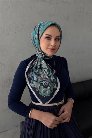 Mavi İnci Bohem Modal İpek Eşarp