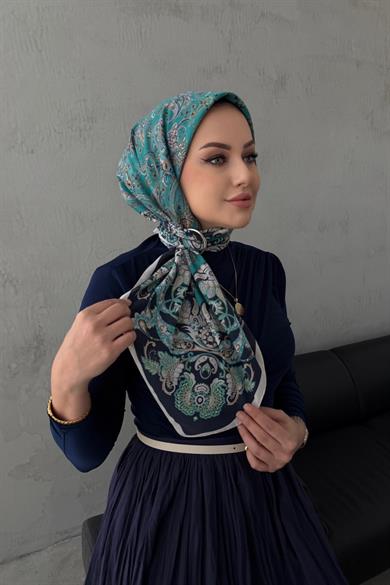 Mavi İnci Bohem Modal İpek Eşarp