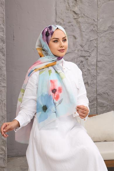 Mavi Pamuk İpek Şal