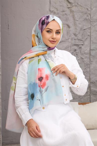 Mavi Pamuk İpek Şal