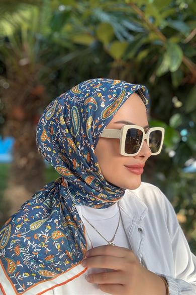 Mavi Retro Dijital Soft Eşarp