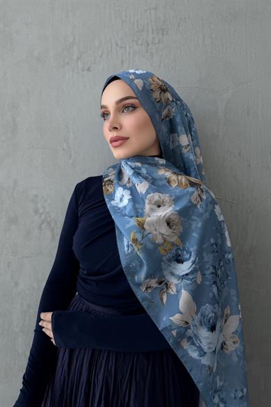 Blue Roselle Indian Silk Shawl