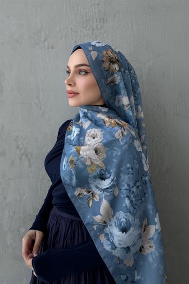 Blue Roselle Indian Silk Shawl