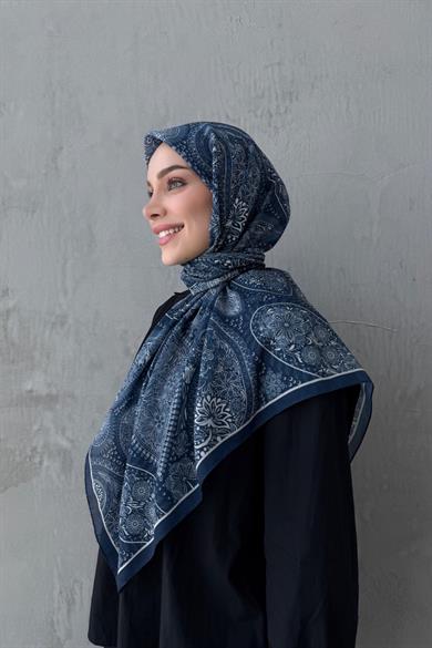 Mavi Şehvar Bohem Modal İpek Şaleşarp