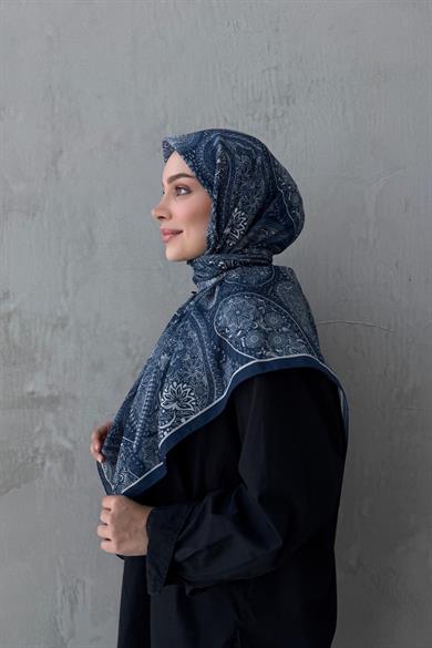 Mavi Şehvar Bohem Modal İpek Şaleşarp