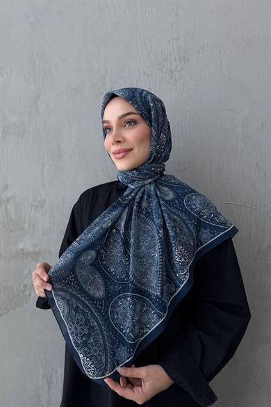 Mavi Şehvar Bohem Modal İpek Şaleşarp