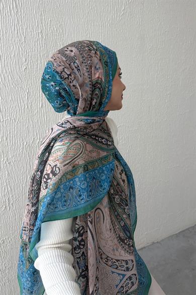 Mavi & Yeşil Şazeli Bohem Modal İpek Şal