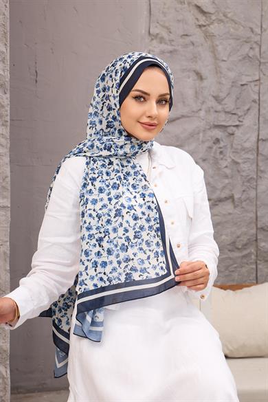 Mavi Yonca Dijital Soft Şal