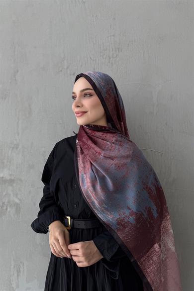 Mavi&Bordo Piraye Bohem Kumlu İpek Şal