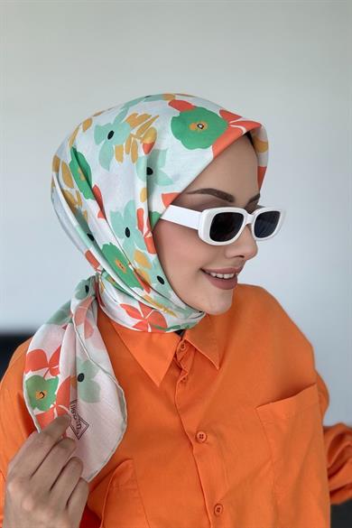 Mimoza Desen Dijital Soft Eşarp Turuncu