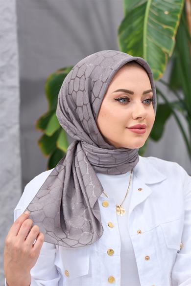 Mineral Gri Taş Desen İpeksi Jakar Eşarp