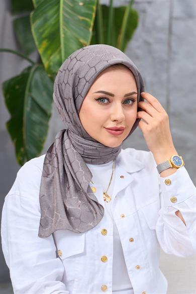 Mineral Gri Taş Desen İpeksi Jakar Eşarp