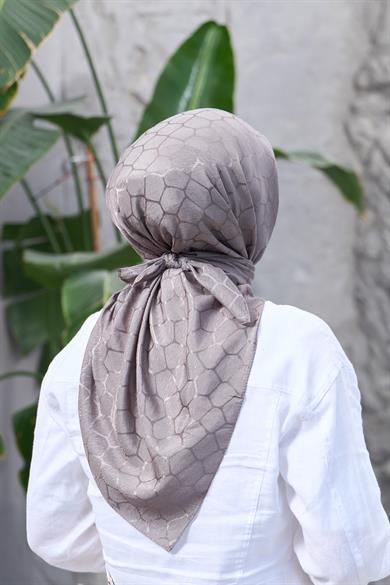 Mineral Gri Taş Desen İpeksi Jakar Eşarp