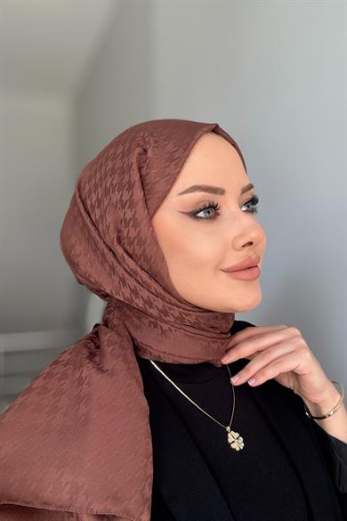 Minimal Kazayağı İpeksi Jakar Şal Kahverengi