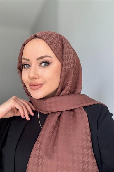 Minimal Kazayağı İpeksi Jakar Şal Kahverengi