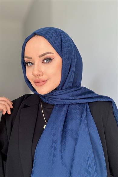 Minimal Kazayağı İpeksi Jakar Şal Lacivert