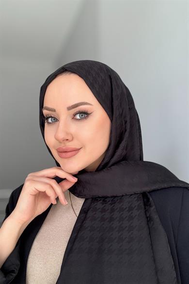 Minimal Kazayağı İpeksi Jakar Şal Siyah