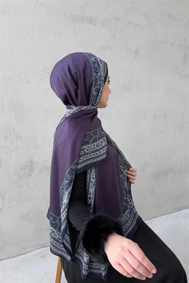 Mor Bohem Kumlu İpek Şal