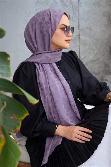 Mor Mozaik Desen İpeksi Jakar Şal