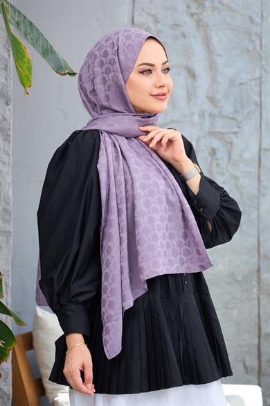 Mor Mozaik Desen İpeksi Jakar Şal