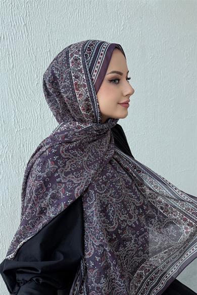 Mürdüm Bohem Modal İpek Şal