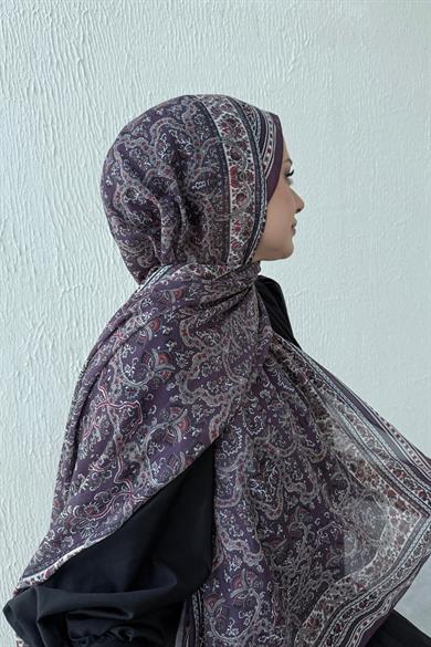 Mürdüm Bohem Modal İpek Şal