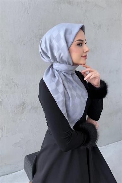 Pamuk Dama Eşarp Açık Gri
