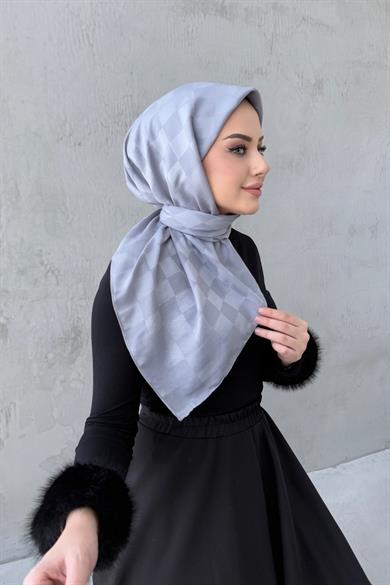 Pamuk Dama Eşarp Açık Gri