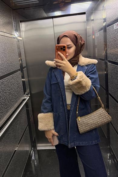 Peluş Detaylı Kot Ceket 