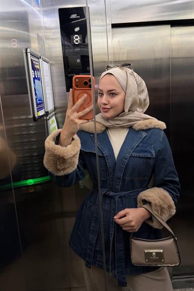 Peluş Detaylı Kot Ceket 