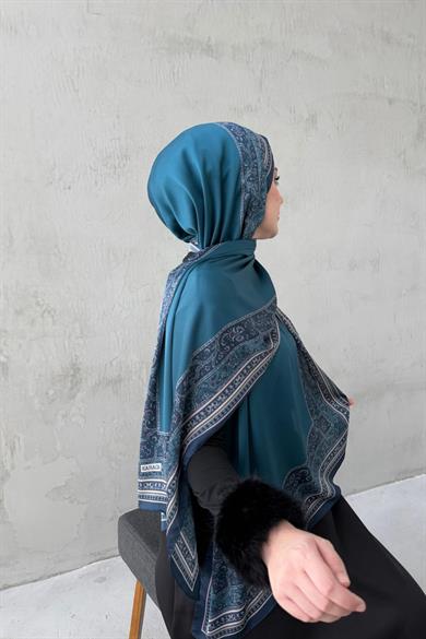 Petrol Bohem Kumlu İpek Şal