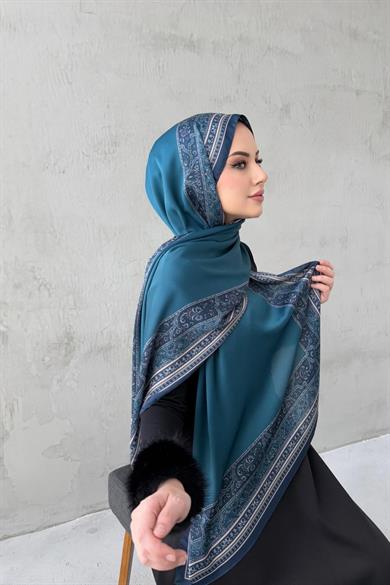 Petrol Bohem Kumlu İpek Şal