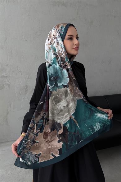 Petrol Lara Kumlu İpek Şal 