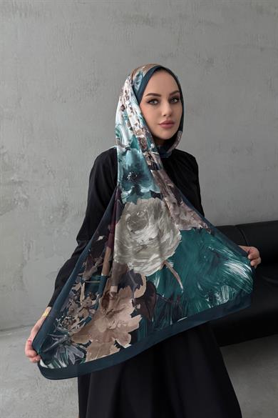 Petrol Lara Kumlu İpek Şal 