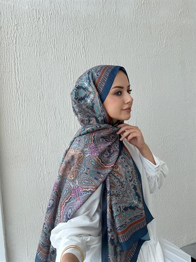 Petrol Mavi Etro Vual İpek Şal