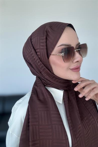 Piramit Desen İpeksi Jakar Şal Acı Kahve