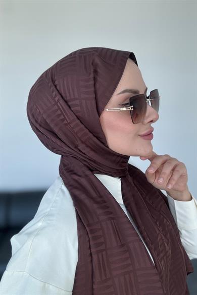 Piramit Desen İpeksi Jakar Şal Acı Kahve