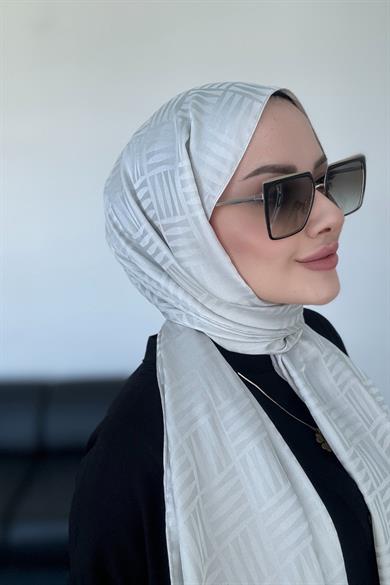 Piramit Desen İpeksi Jakar Şal Açık Taş