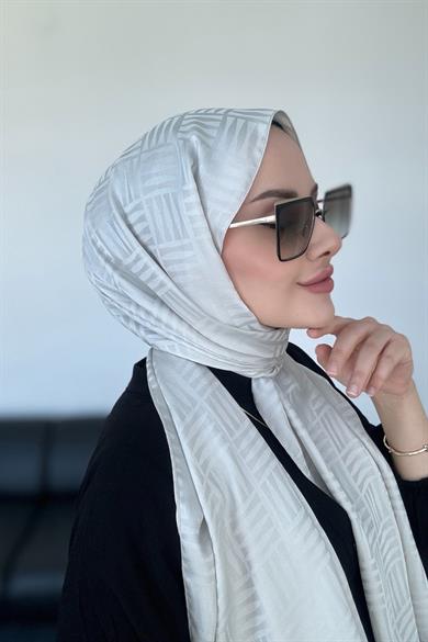 Piramit Desen İpeksi Jakar Şal Açık Taş