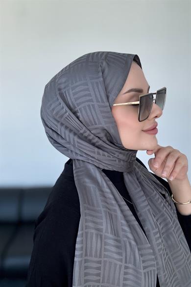 Piramit Desen İpeksi Jakar Şal Antrasit