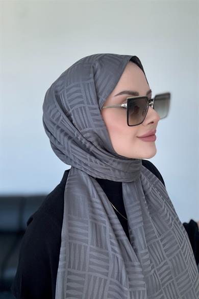 Piramit Desen İpeksi Jakar Şal Antrasit