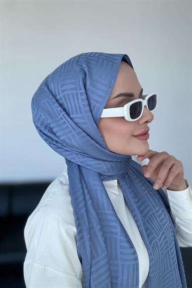 Piramit Desen İpeksi Jakar Şal Bebe Mavi