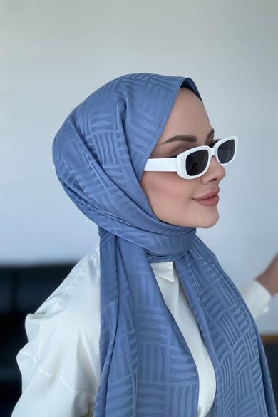 Piramit Desen İpeksi Jakar Şal Bebe Mavi