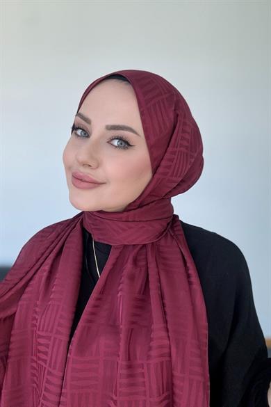 Piramit Desen İpeksi Jakar Şal Bordo