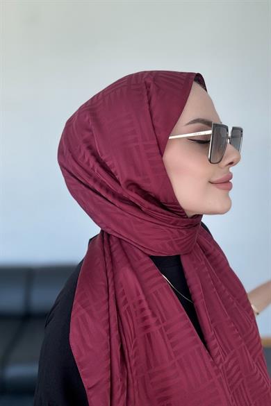 Piramit Desen İpeksi Jakar Şal Bordo