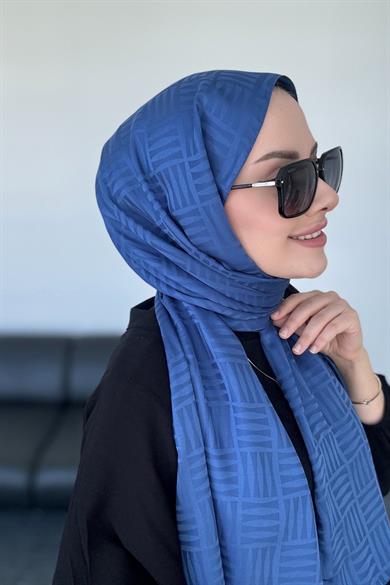 Piramit Desen İpeksi Jakar Şal İndigo