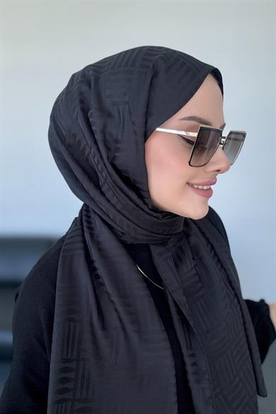 Piramit Desen İpeksi Jakar Şal Siyah