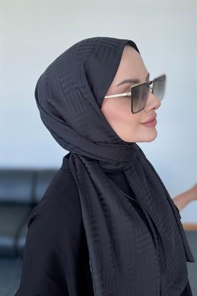 Piramit Desen İpeksi Jakar Şal Siyah