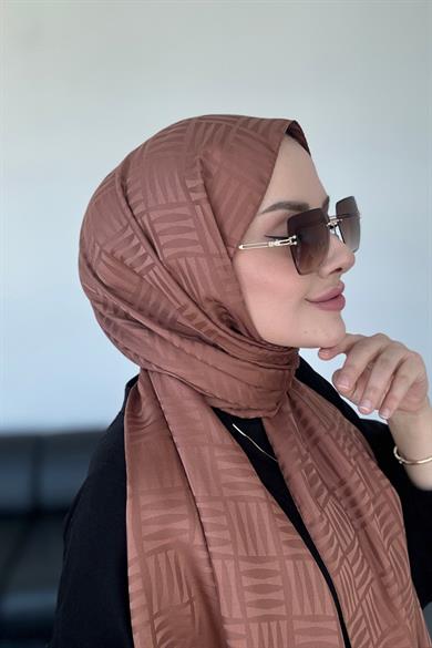 Piramit Desen İpeksi Jakar Şal Sütlü Kahve