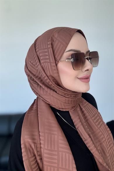 Piramit Desen İpeksi Jakar Şal Sütlü Kahve